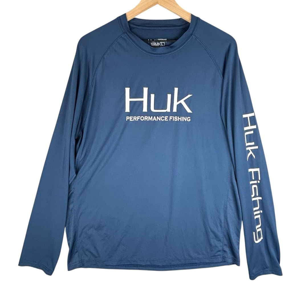 Huk Performance Fishing‎ Shirt Men Large Blue Pursuit Vented Long Sleeve